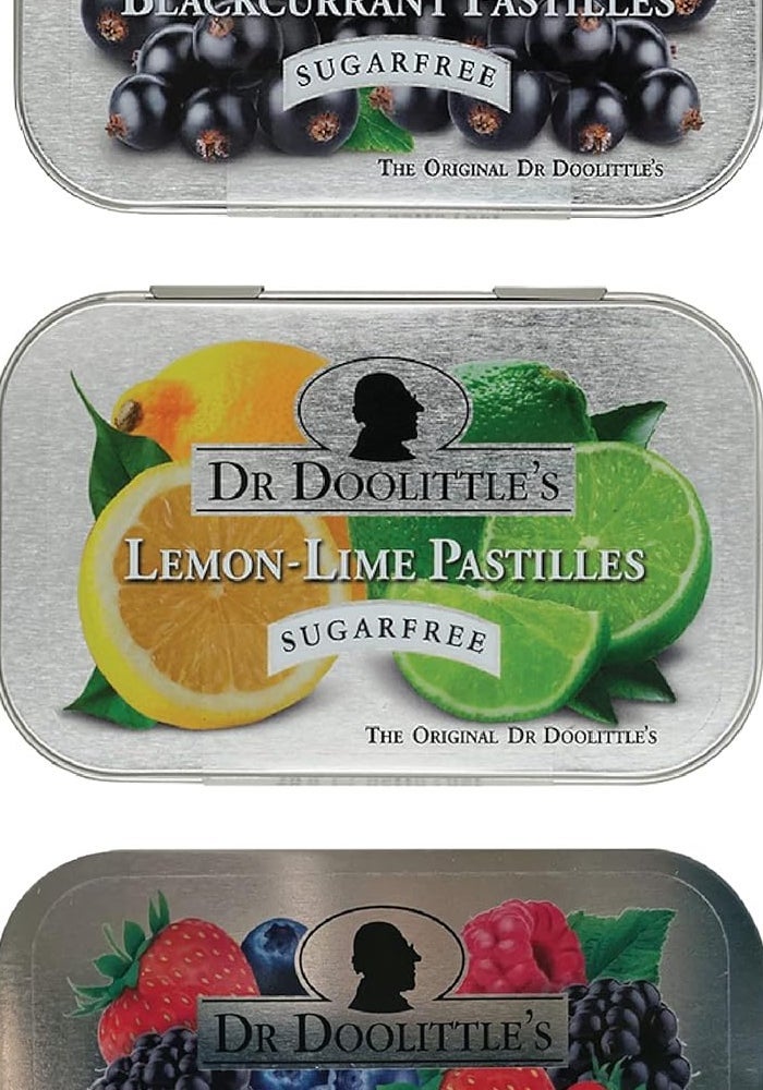 DOOLITTLE Dr. Doolittle's Sugar Free Soft Fruit Pastilles Variety Pack - Blackcurrant, Lemon Lime, Wild Berries, 2.12 Ounce Tin, 3 Pack - Image 1